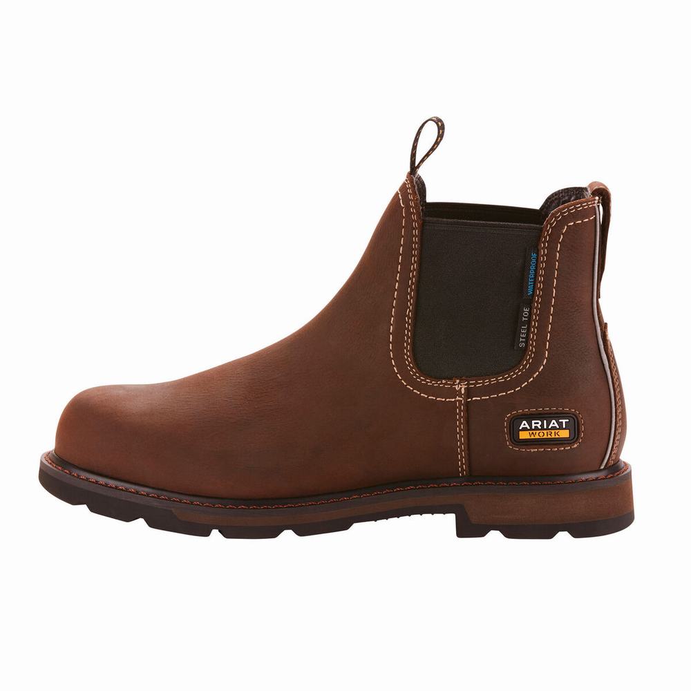 Dark Brown Men's Ariat Groundbreaker Chelsea Waterproof Steel Toe Chelsea Boots | 4862-FHKWL