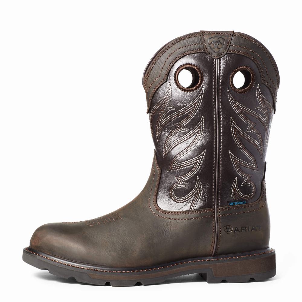 Dark Brown Men's Ariat Groundwork Waterproof Waterproof Boots | 8901-QYPOT