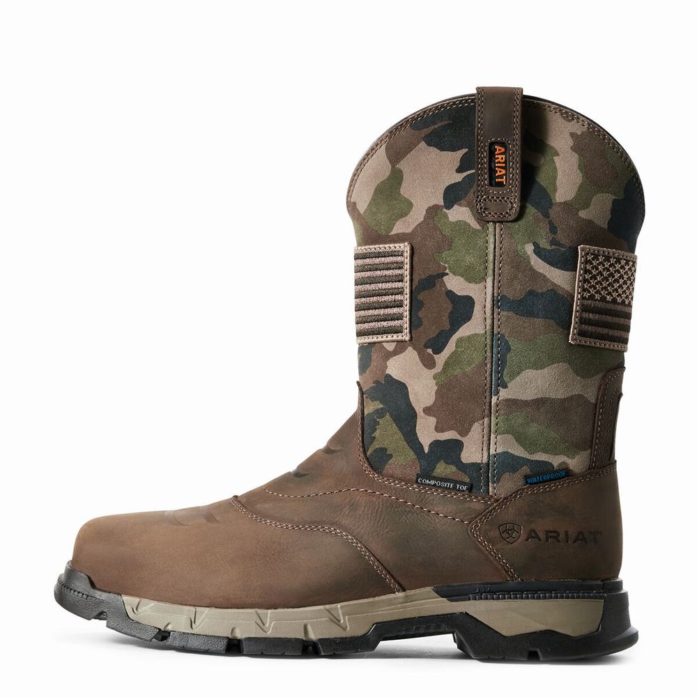 Dark Brown Men's Ariat Rebar Flex Patriot Waterproof Composite Toe Waterproof Boots | 3827-VRJBN