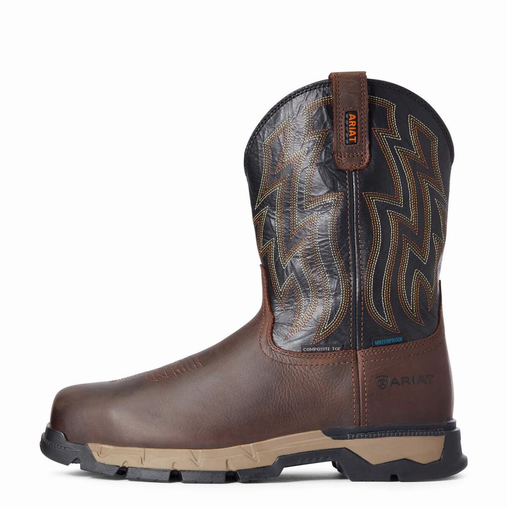 Dark Brown Men's Ariat Rebar Flex Waterproof Composite Toe Waterproof Boots | 3816-VTAXF