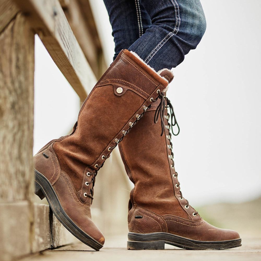 Dark Brown Women's Ariat Wythburn Tall Waterproof English Riding Boots | 2589-AKJXG