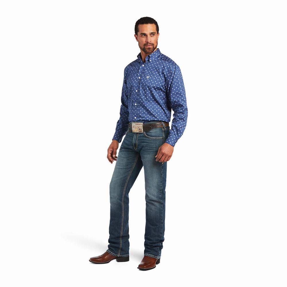 Dark Grey Blue Men's Ariat Brycen Stretch Classic Fit Shirts | 6981-SULMA