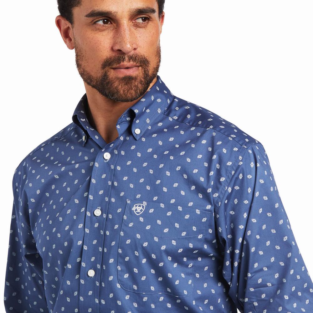 Dark Grey Blue Men's Ariat Brycen Stretch Classic Fit Shirts | 6981-SULMA