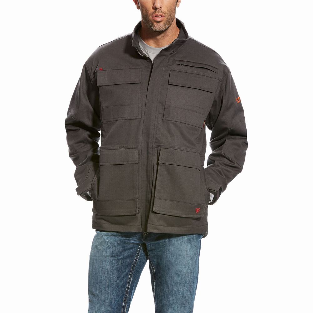 Dark Grey Men\'s Ariat FR Canvas Stretch Jackets | 3852-PNFWE