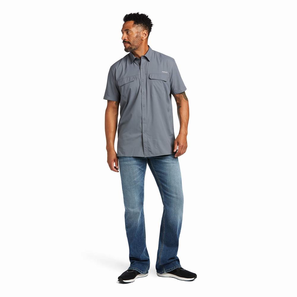 Dark Grey Men's Ariat VentTEK Outbound Fitted Shirts | 6132-RUZCS