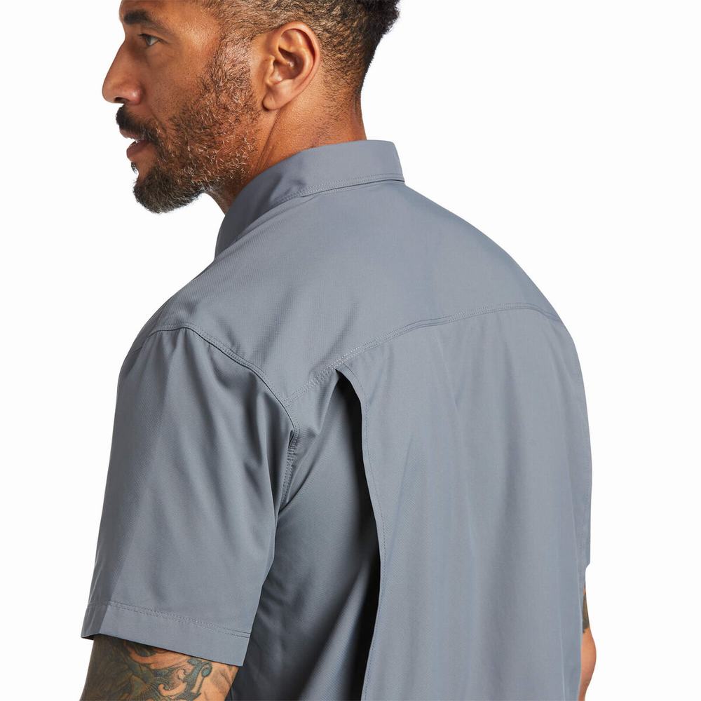 Dark Grey Men's Ariat VentTEK Outbound Fitted Shirts | 6132-RUZCS