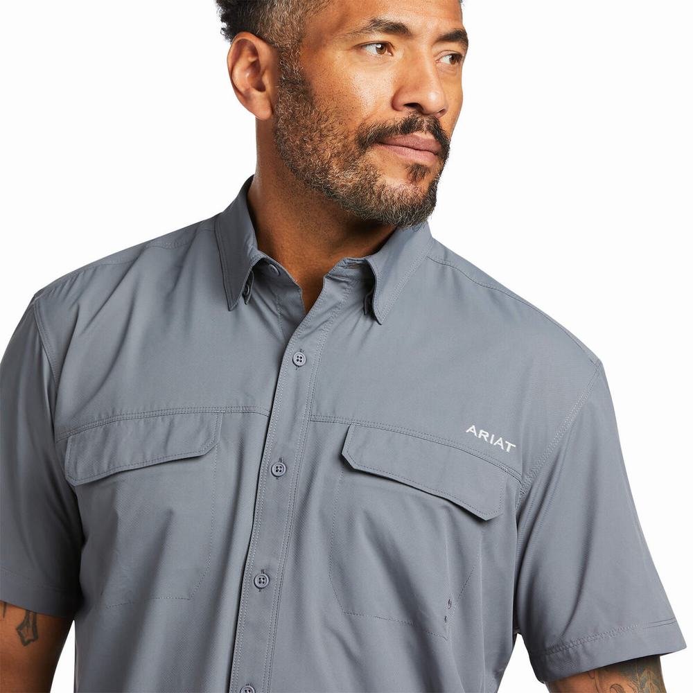 Dark Grey Men's Ariat VentTEK Outbound Fitted Shirts | 6132-RUZCS