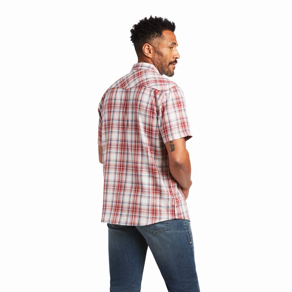 Dark Red Men's Ariat Hennessey Retro Fit Shirts | 5386-CQDFV