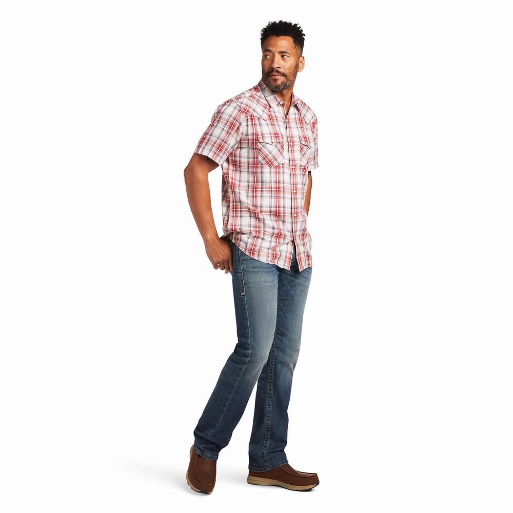 Dark Red Men's Ariat Hennessey Retro Fit Shirts | 5386-CQDFV