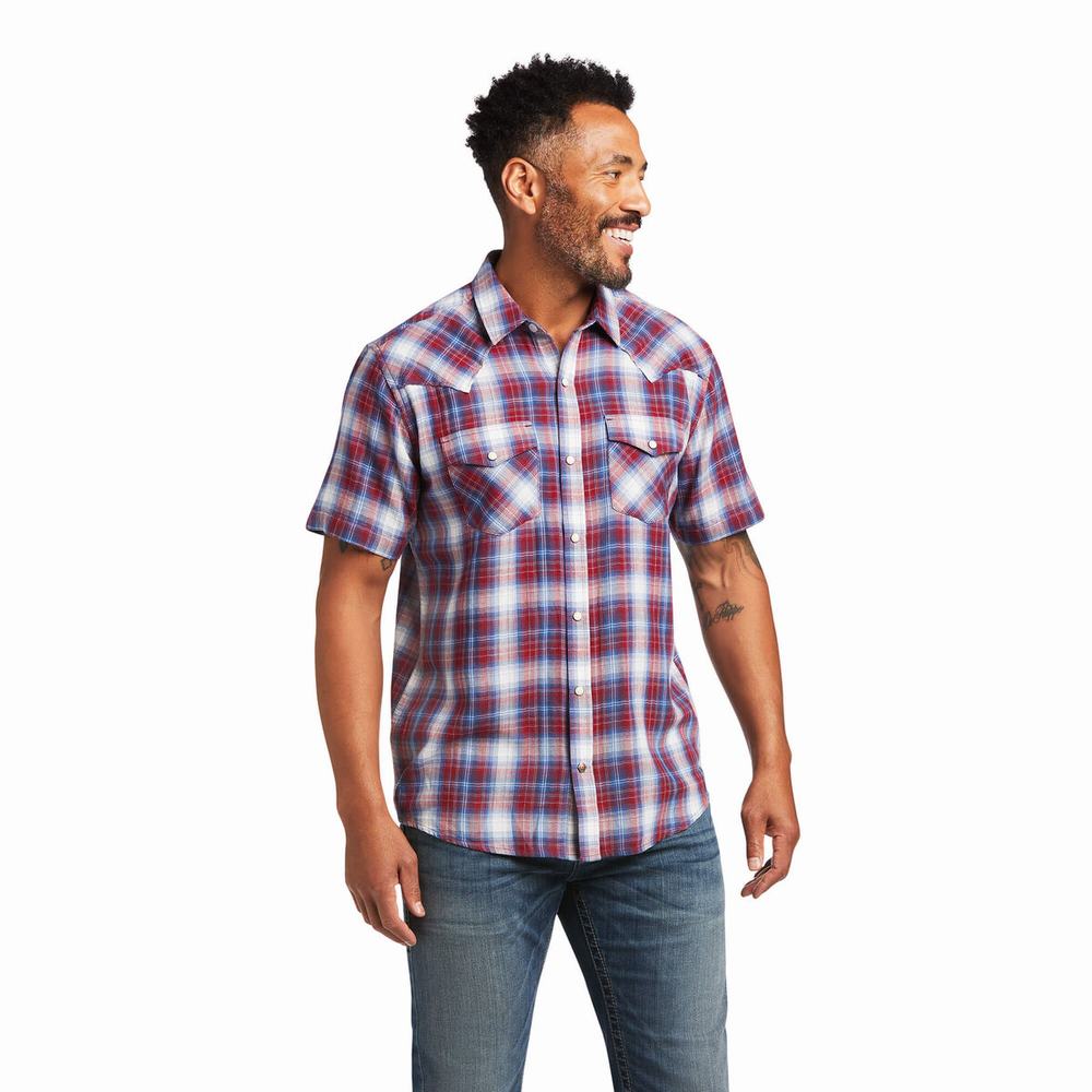 Dark Red Men\'s Ariat Hollis Retro Fit Shirts | 8935-MVYGF