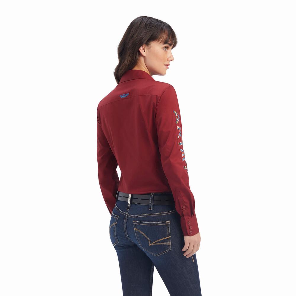 Dark Red Women's Ariat Team Kirby Stretch Tops | 9421-LHNPX