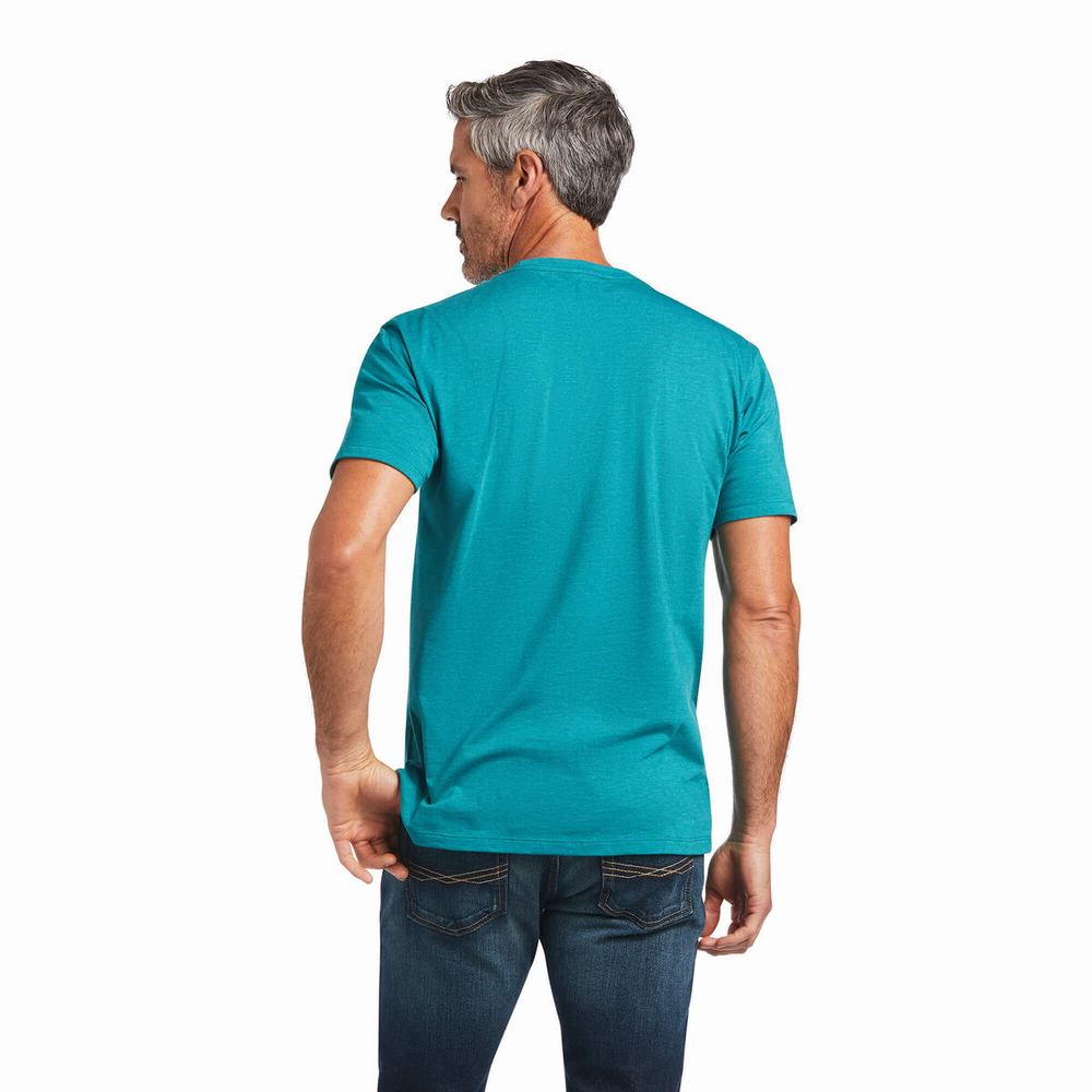 Dark Turquoise Men's Ariat Blends Polo Shirts | 3471-QLPMA