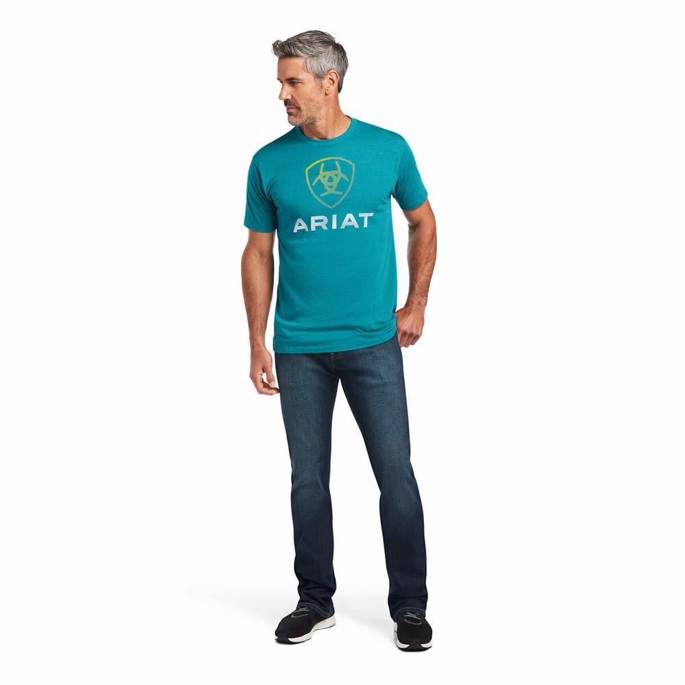 Dark Turquoise Men's Ariat Blends Polo Shirts | 3471-QLPMA