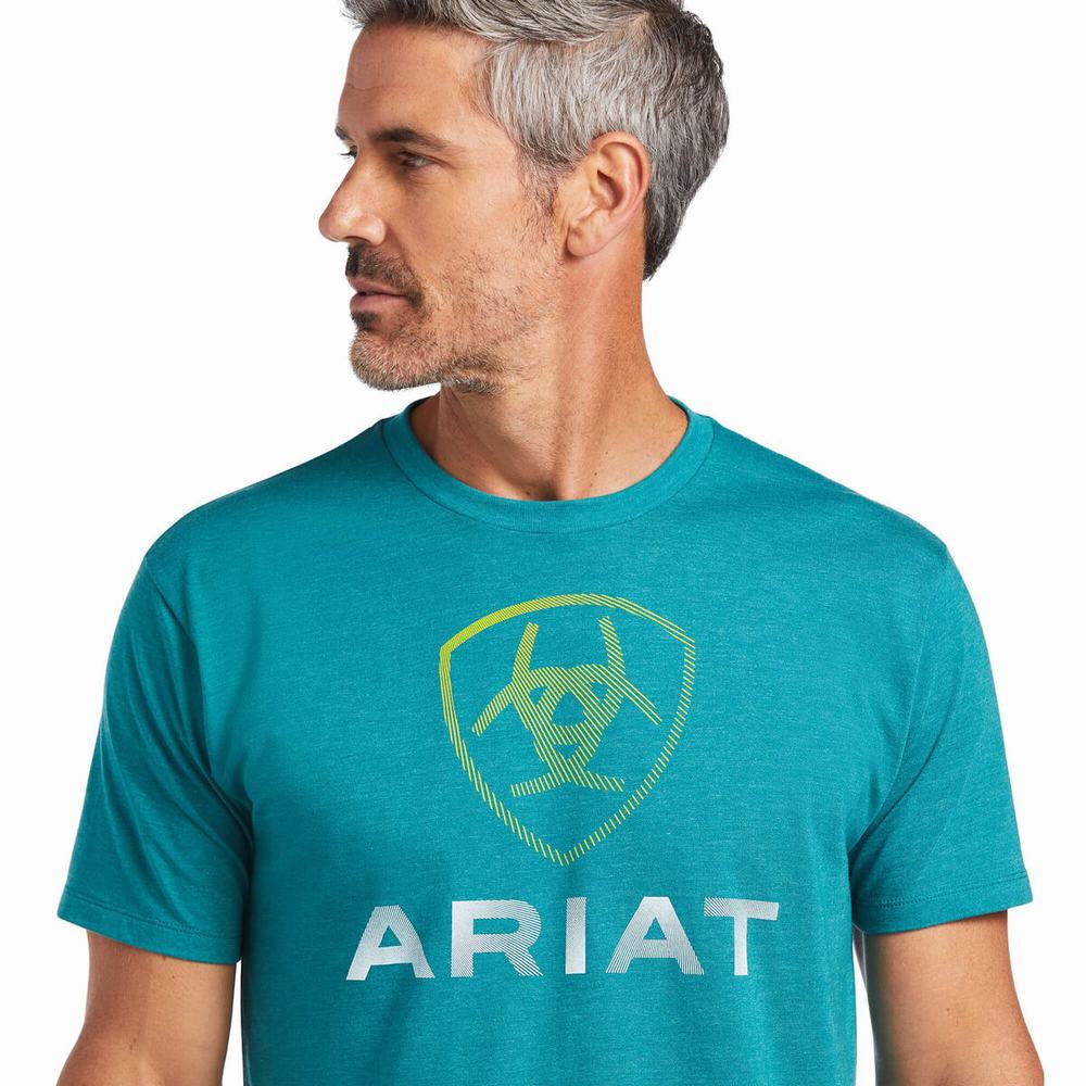 Dark Turquoise Men's Ariat Blends Polo Shirts | 3471-QLPMA