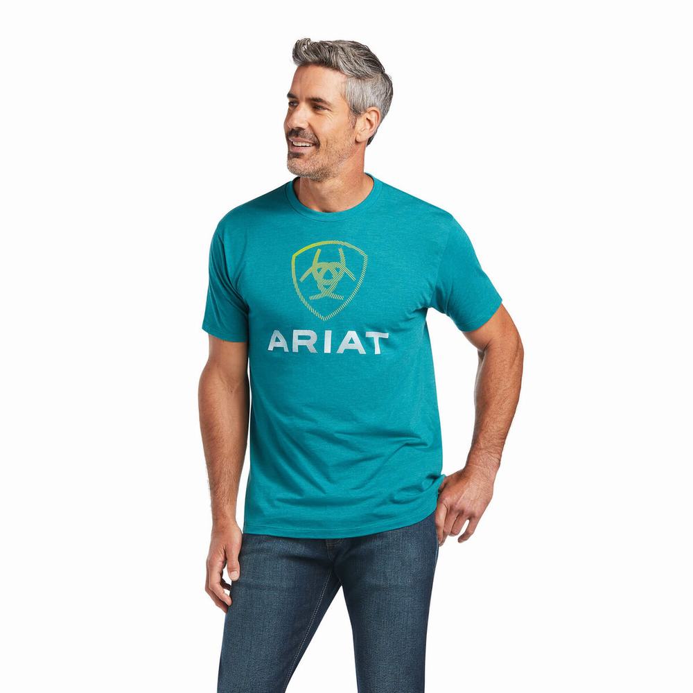 Dark Turquoise Men\'s Ariat Blends Polo Shirts | 3471-QLPMA