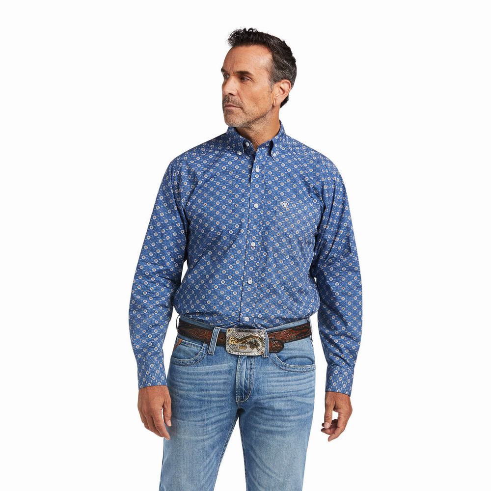 Deep Blue Men\'s Ariat Qhama Classic Fit Shirts | 9076-YFHBC