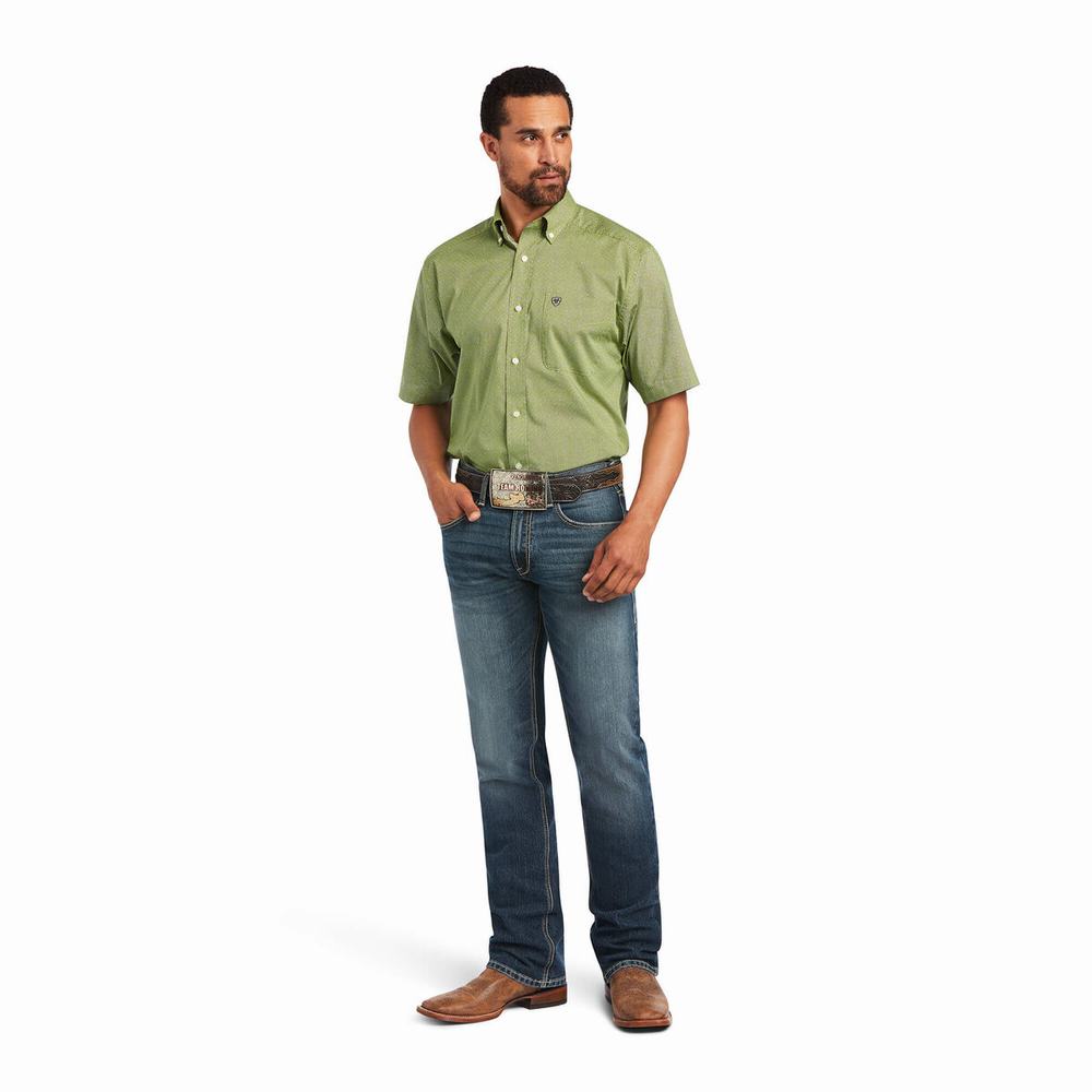 Green Men's Ariat Branson Stretch Classic Fit Shirts | 1862-YVDSZ