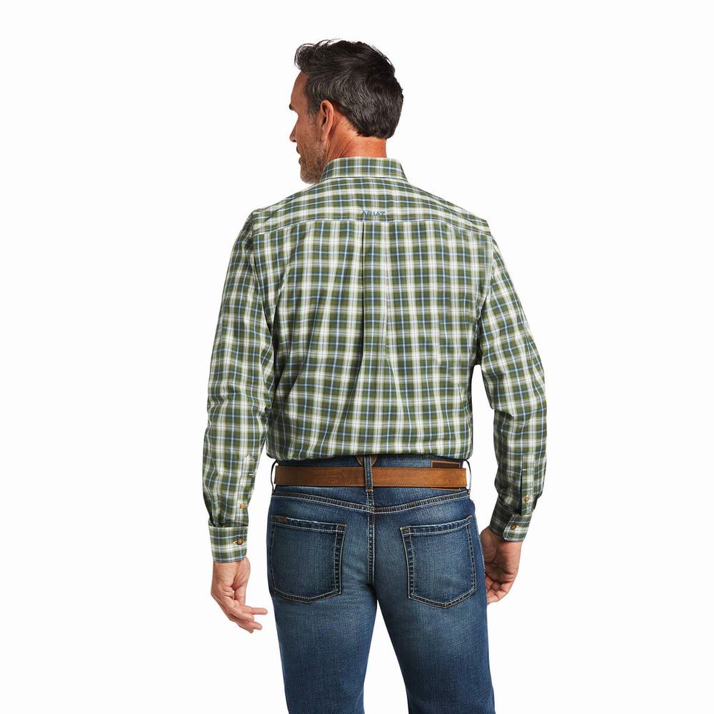 Green Men's Ariat Pro Series Teo Classic Fit Shirts | 2964-CYSKG