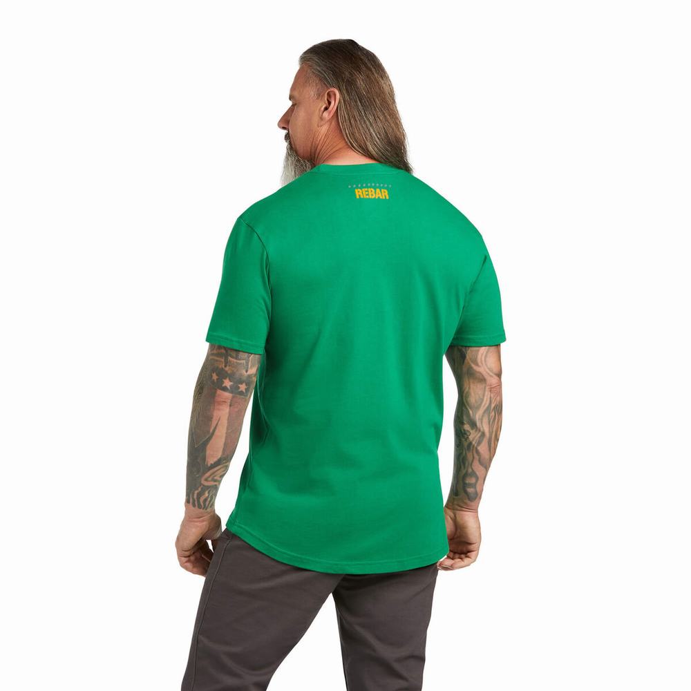 Green Men's Ariat Rebar Cotton Strong Block Short Sleeve | 4067-QBFYR