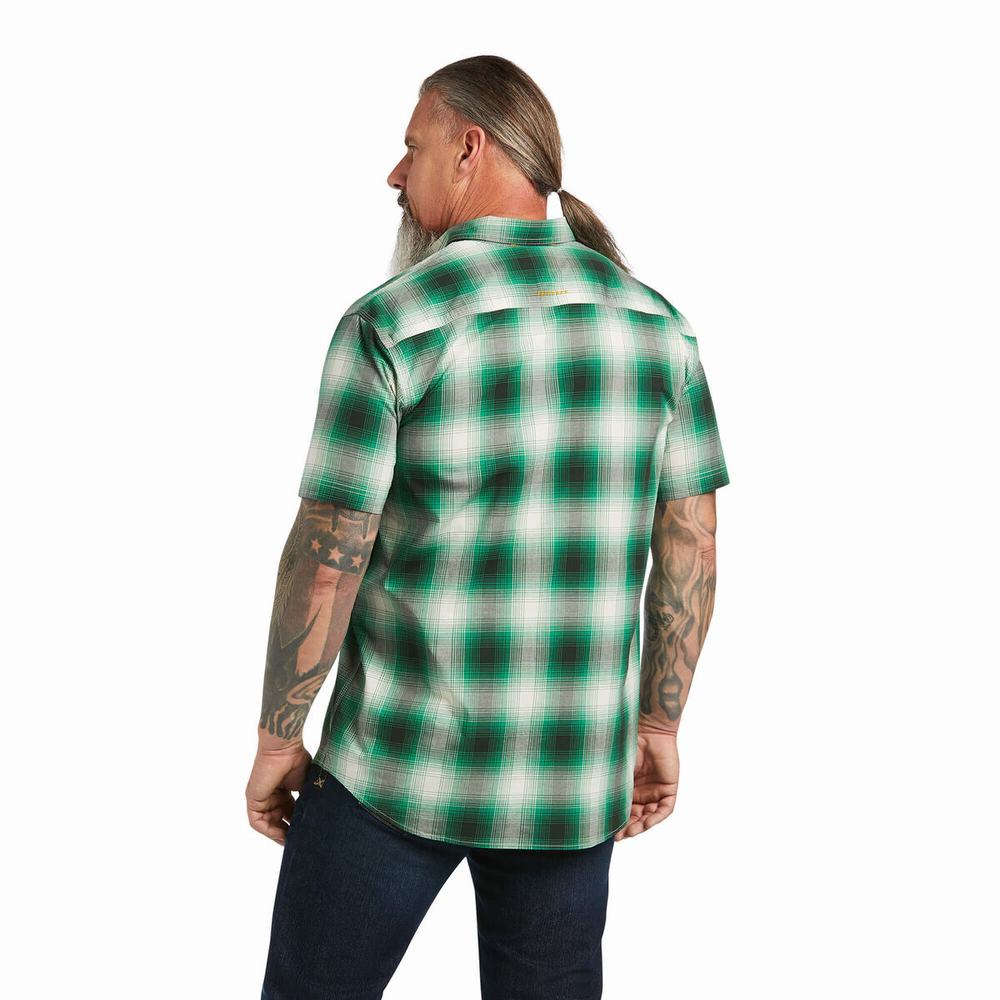 Green Men's Ariat Rebar Made Tough DuraStretch Short Sleeve | 2495-VDTMC