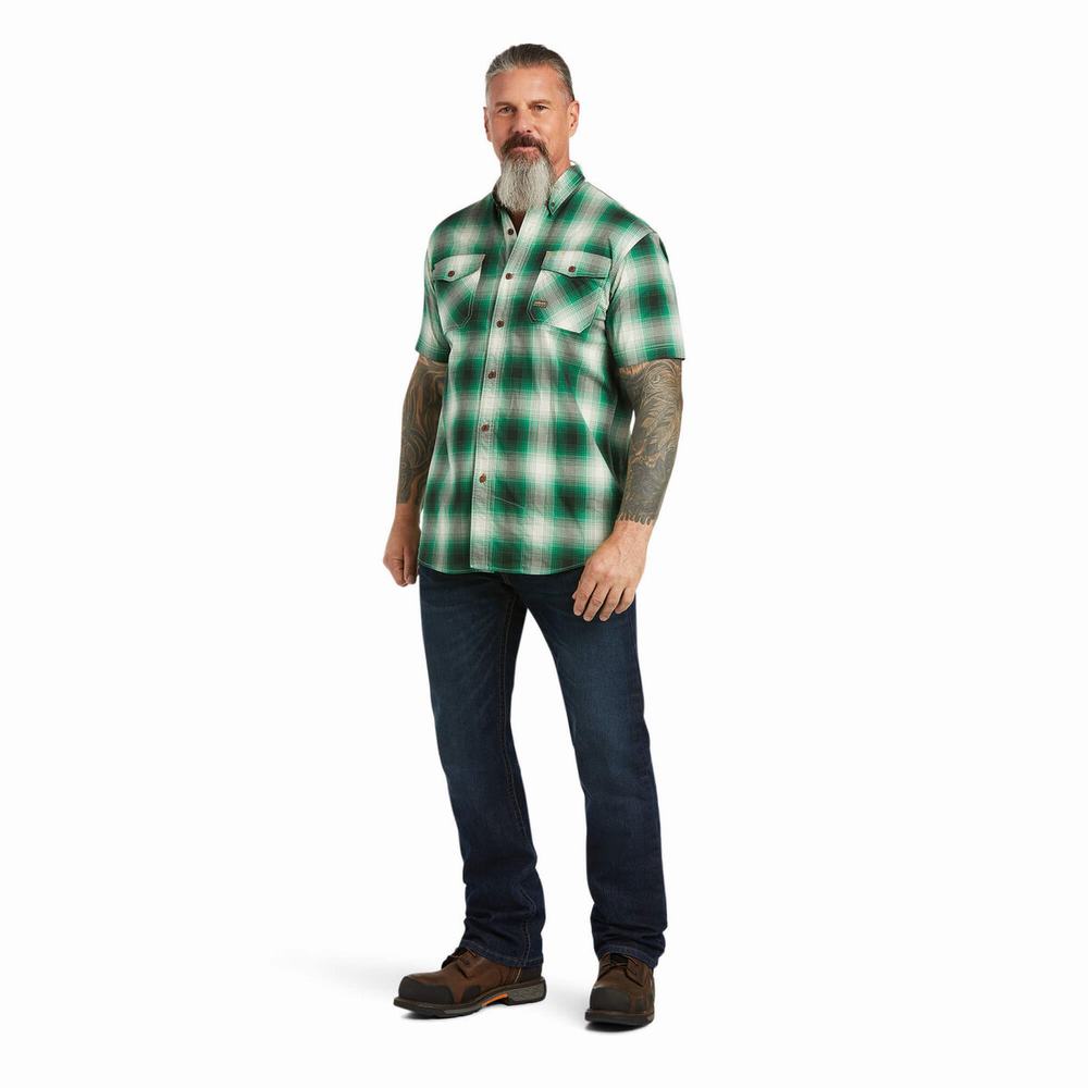 Green Men's Ariat Rebar Made Tough DuraStretch Short Sleeve | 2495-VDTMC