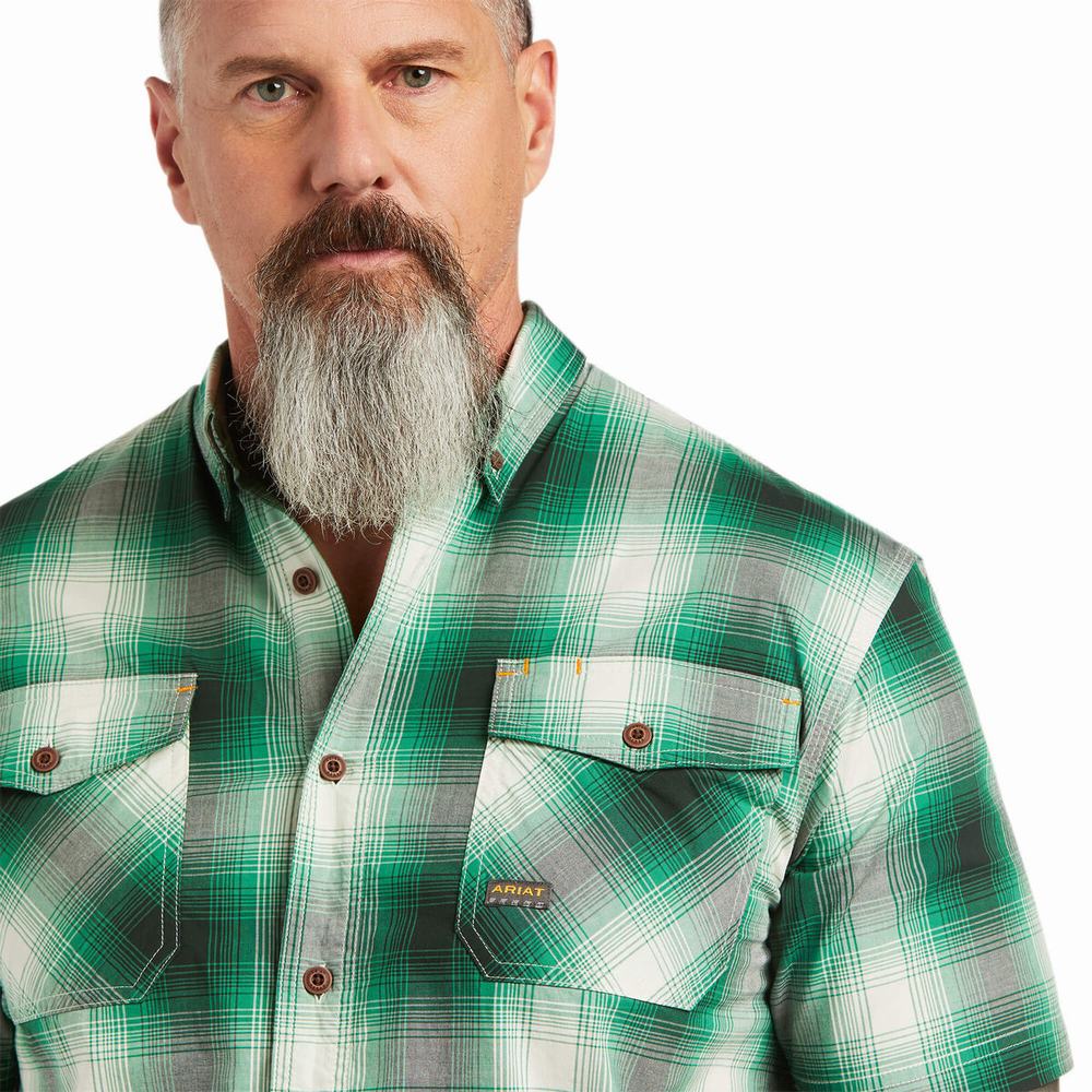 Green Men's Ariat Rebar Made Tough DuraStretch Short Sleeve | 2495-VDTMC