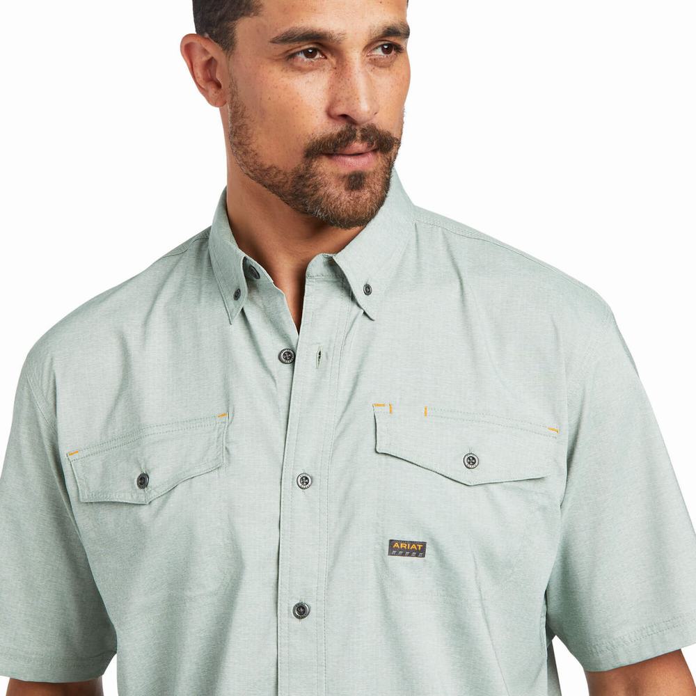 Green Men's Ariat Rebar Made Tough VentTEK DuraStretch Short Sleeve | 4786-DVXQU