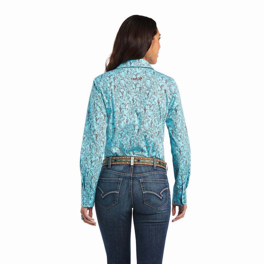 Green Women's Ariat Kirby Stretch Tops | 2387-BDUKR