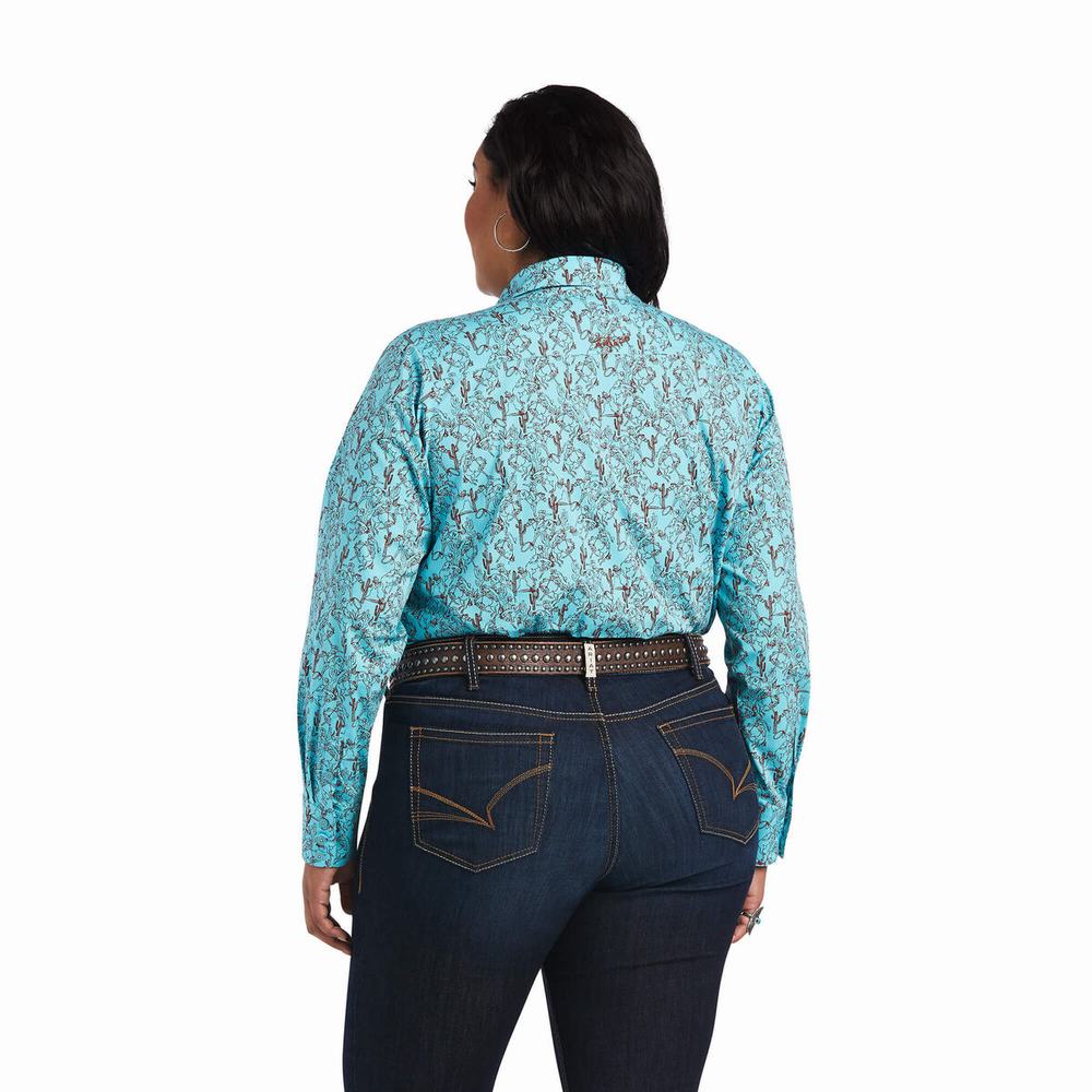 Green Women's Ariat Kirby Stretch Tops | 2387-BDUKR