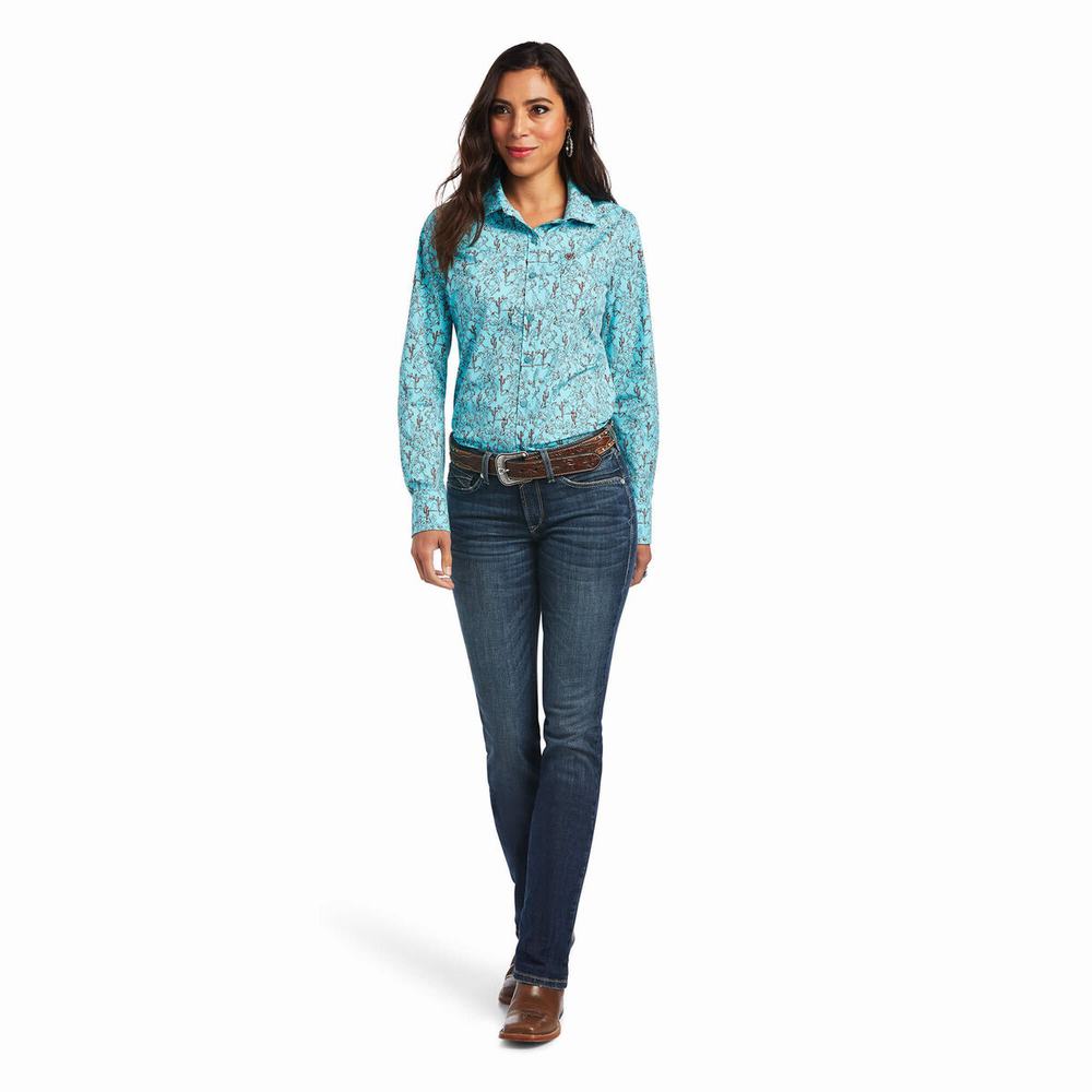 Green Women's Ariat Kirby Stretch Tops | 2387-BDUKR