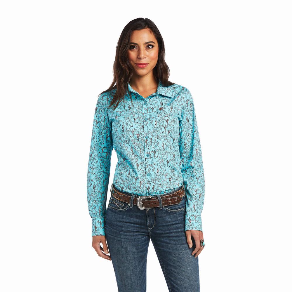 Green Women\'s Ariat Kirby Stretch Tops | 2387-BDUKR