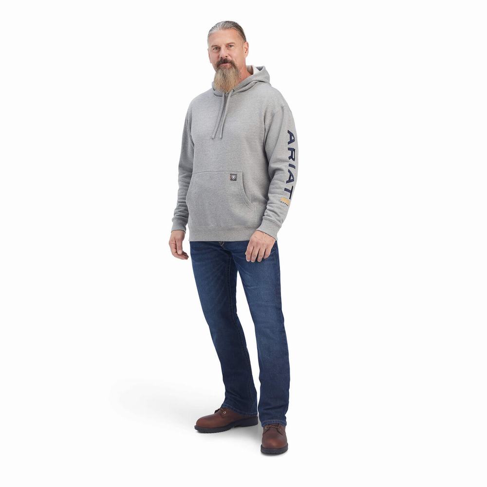 Grey Deep Men's Ariat Rebar Graphic Hoodies | 1980-ZMAYU