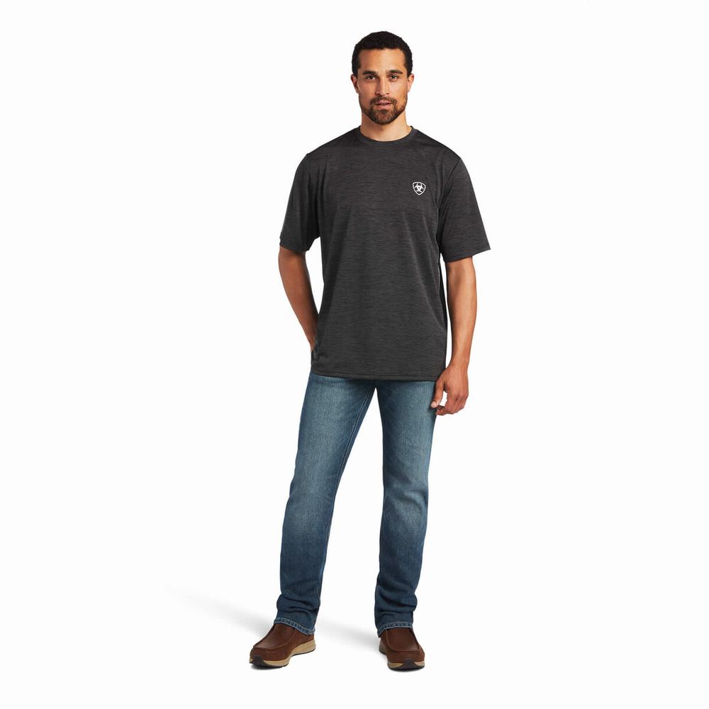 Grey Men's Ariat Charger Vertical Flag Polo Shirts | 7593-RXJUO