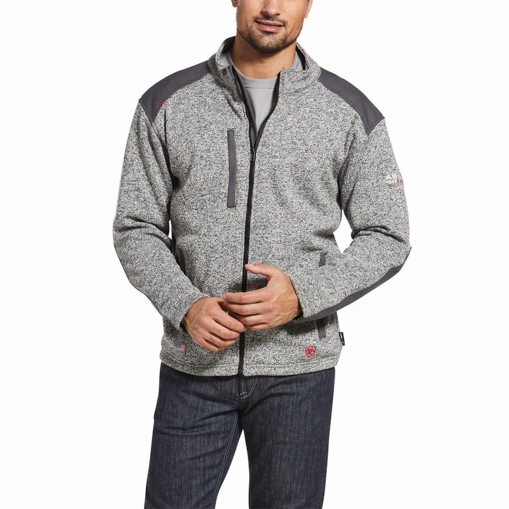 Grey Men\'s Ariat FR Caldwell Full Zip Shirts | 3847-ADNKC