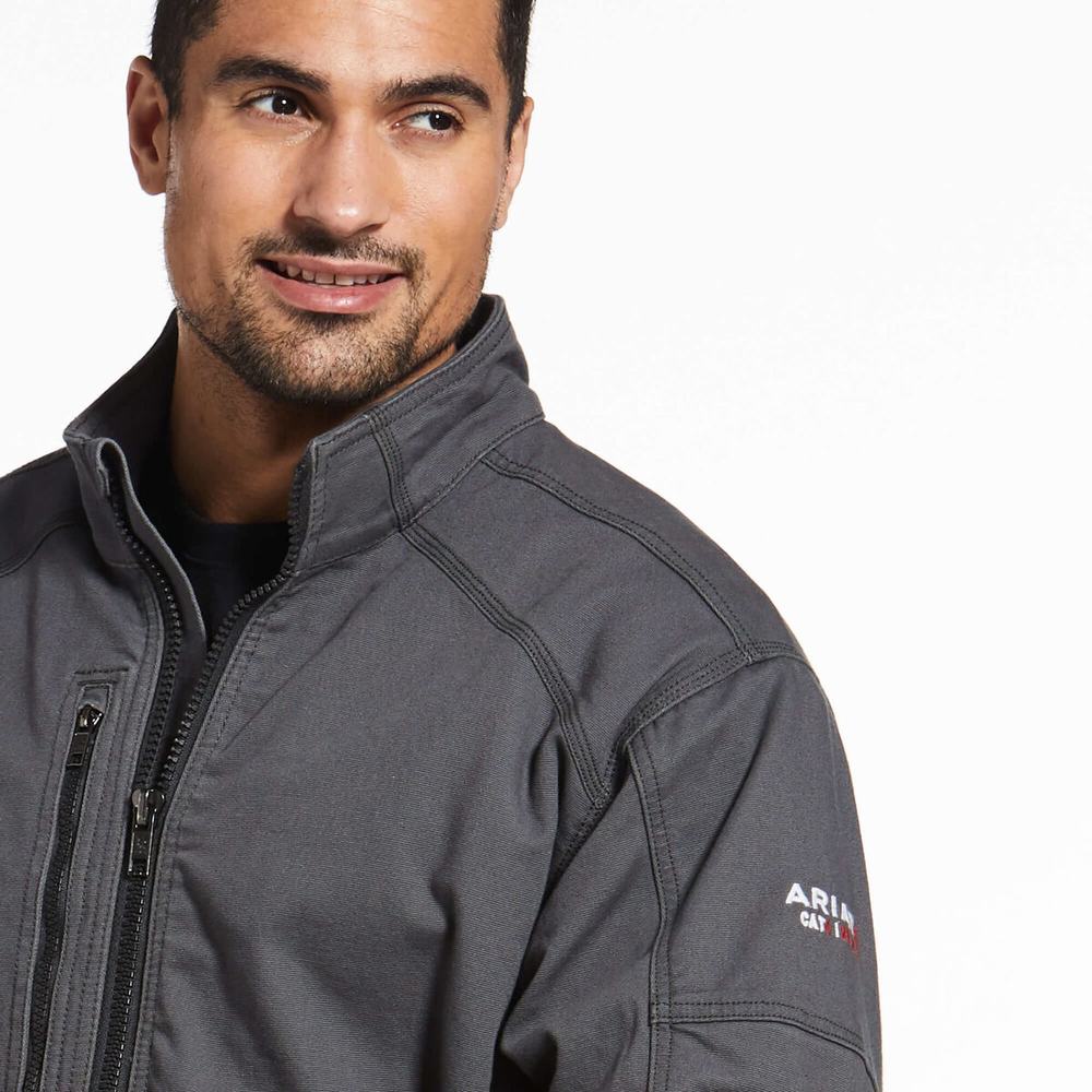 Grey Men's Ariat FR DuraLight Stretch Canvas Field Jackets | 1379-WHOLD