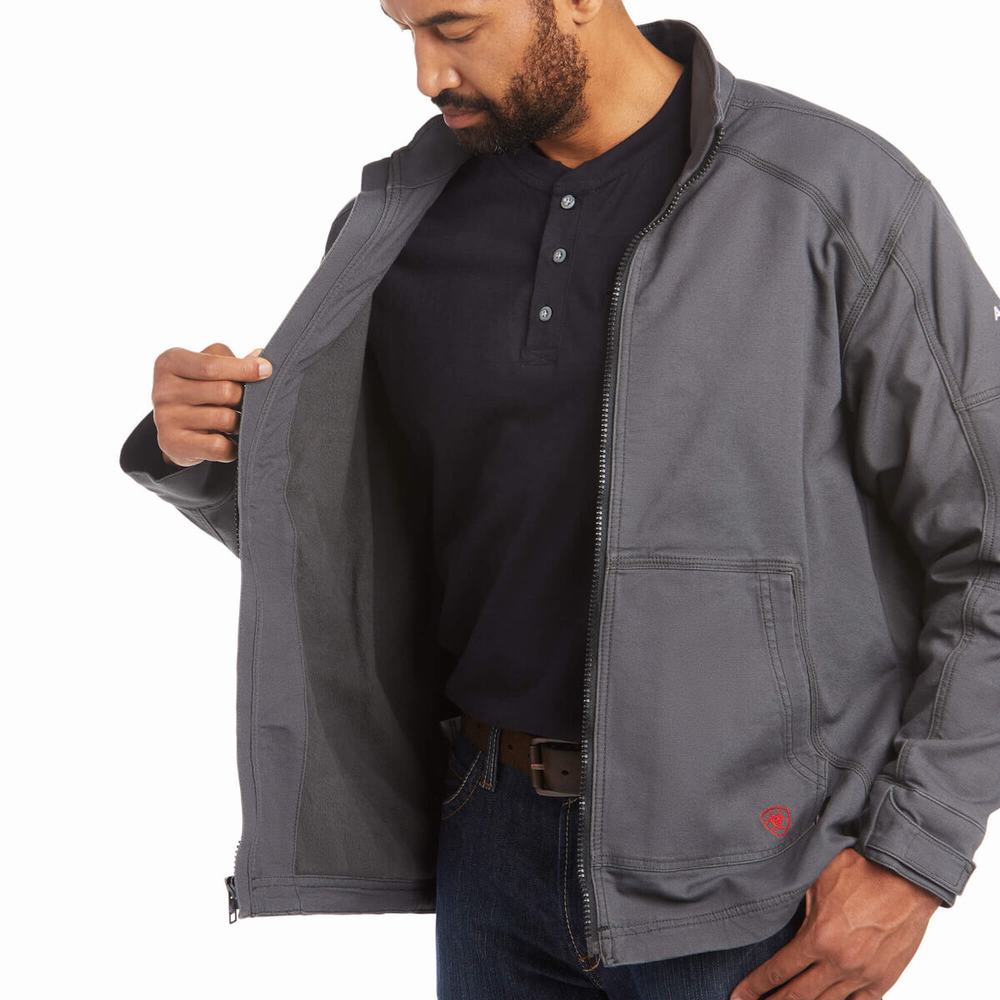 Grey Men's Ariat FR DuraLight Stretch Canvas Field Jackets | 1379-WHOLD