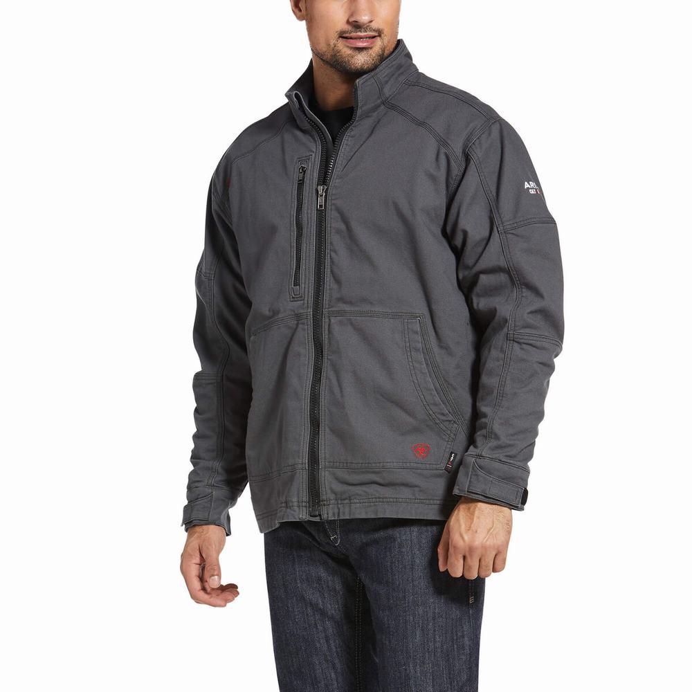 Grey Men\'s Ariat FR DuraLight Stretch Canvas Field Jackets | 1379-WHOLD