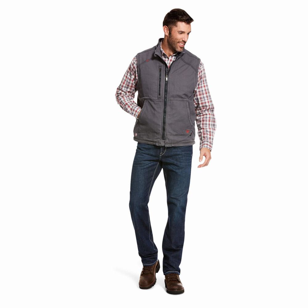 Grey Men's Ariat FR DuraLight Stretch Canvas Jackets | 2105-MJXYL