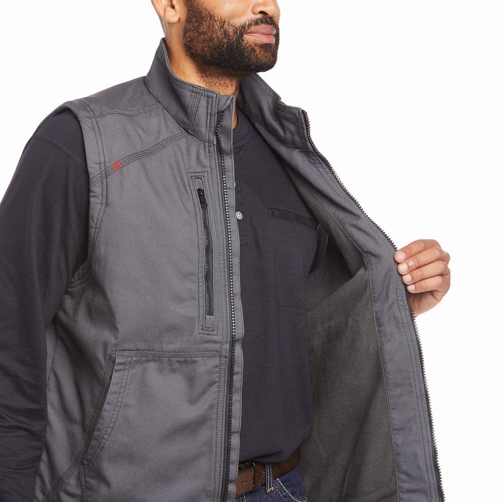 Grey Men's Ariat FR DuraLight Stretch Canvas Jackets | 2105-MJXYL