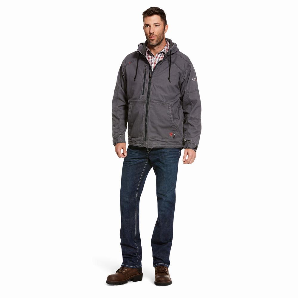 Grey Men's Ariat FR DuraLight Stretch Canvas Jackets | 9247-QFNYS