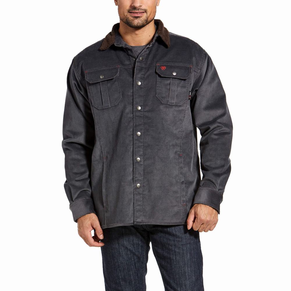 Grey Men\'s Ariat FR DuraStretch Sherpa-lined Corduroy Jackets | 1798-WLUHR