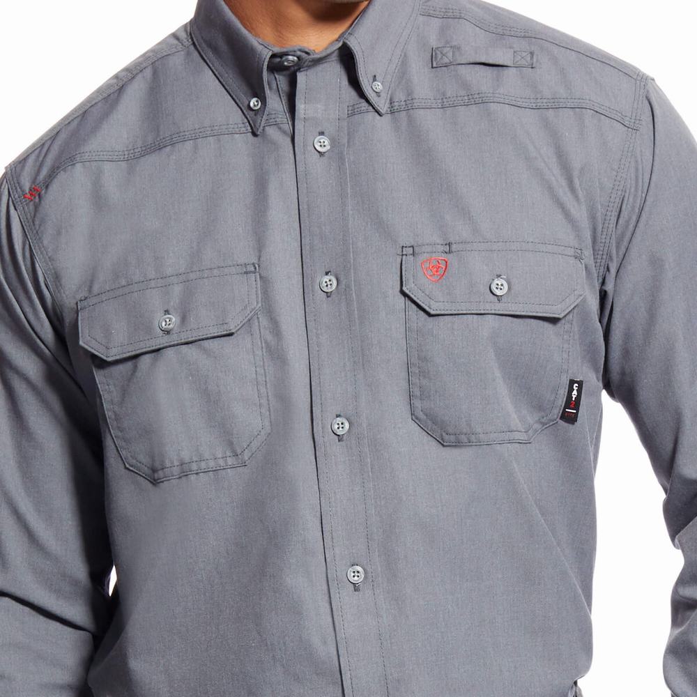 Grey Men's Ariat FR Featherlight Shirts | 9306-UCFGD