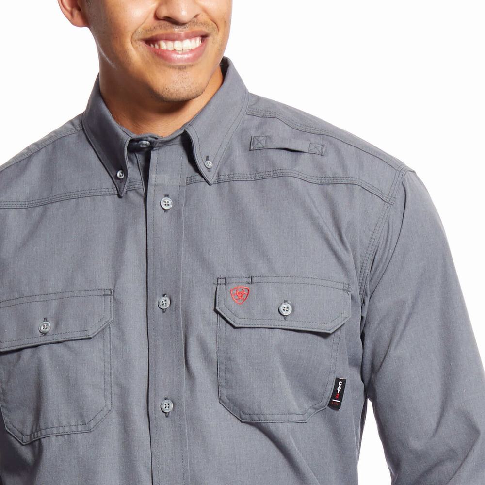 Grey Men's Ariat FR Featherlight Shirts | 9306-UCFGD