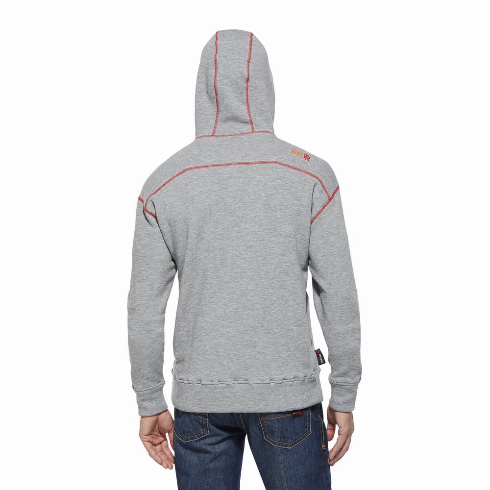 Grey Men's Ariat FR Polartec Hoodies | 4309-WLUYE