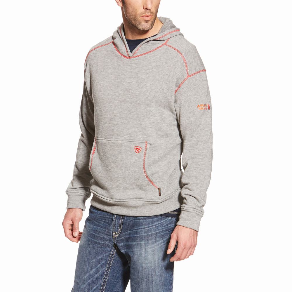 Grey Men\'s Ariat FR Polartec Hoodies | 4309-WLUYE