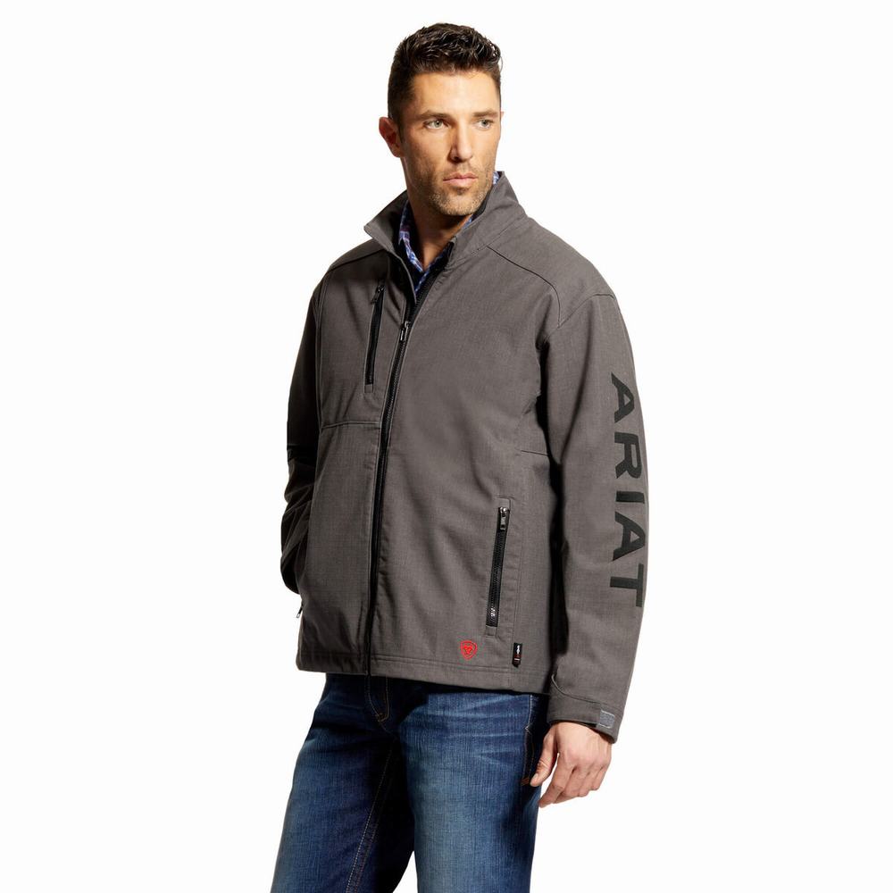 Grey Men\'s Ariat FR Team Logo Jackets | 7069-DBPKQ