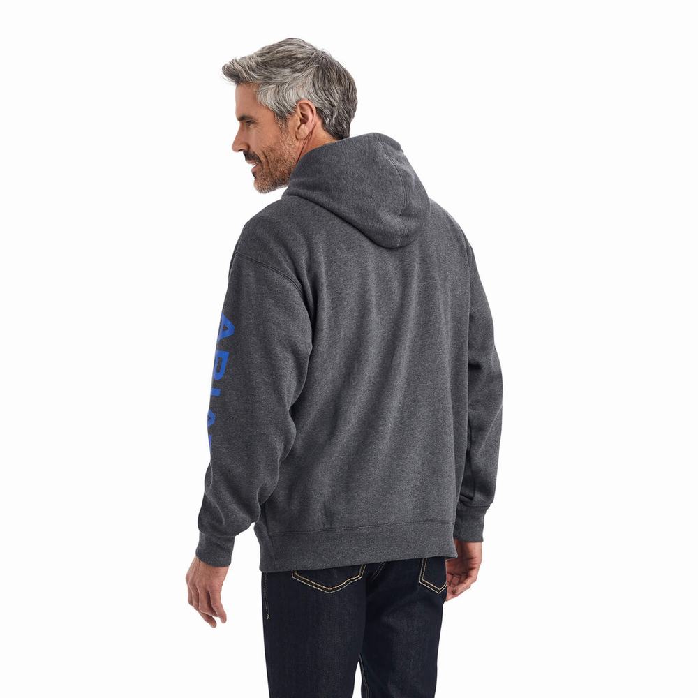 Grey Men's Ariat Logo Hoodies | 7042-ODRSA