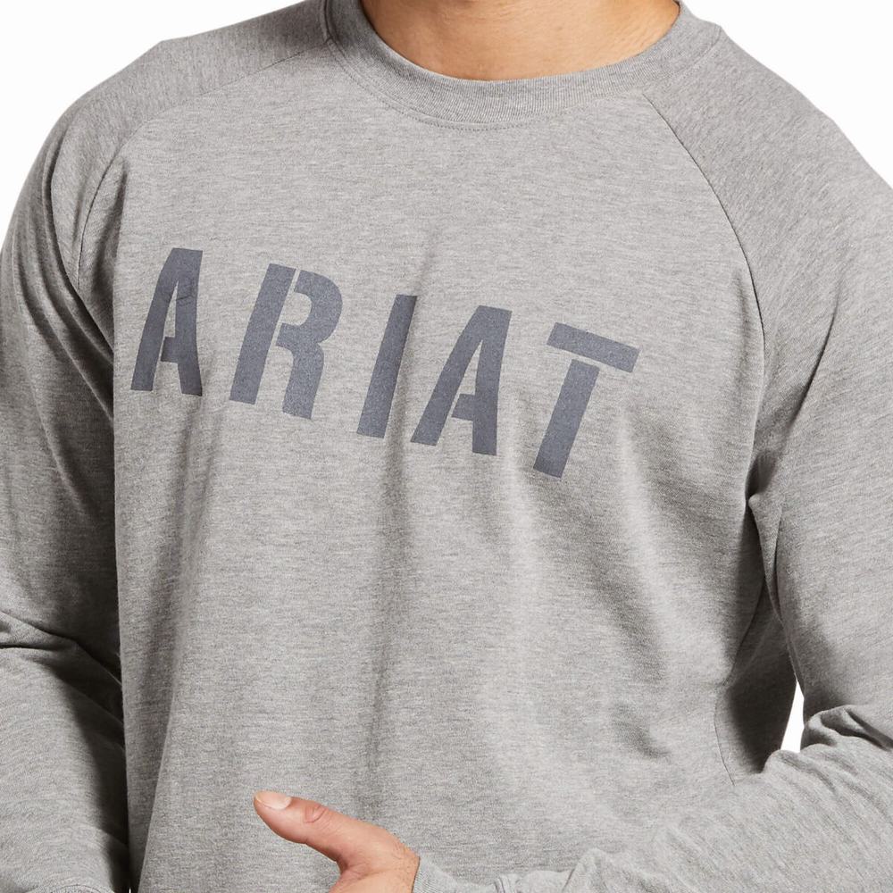 Grey Men's Ariat Rebar CottonStrong Block T Shirts | 1273-YONSX