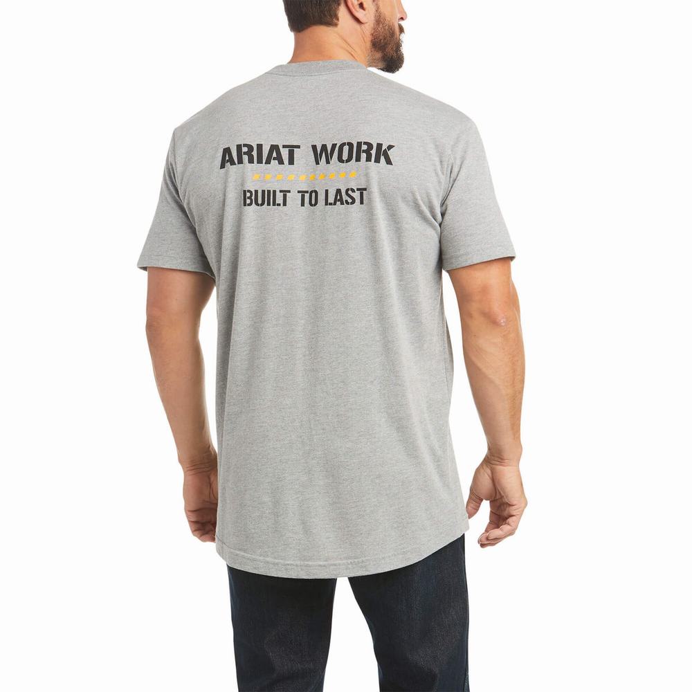 Grey Men\'s Ariat Rebar Cotton Strong Done Right Short Sleeve | 2473-CWYFO