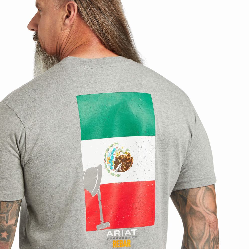 Grey Men's Ariat Rebar Cotton Strong Mexican Pride Graphic Tops | 3701-STDYX